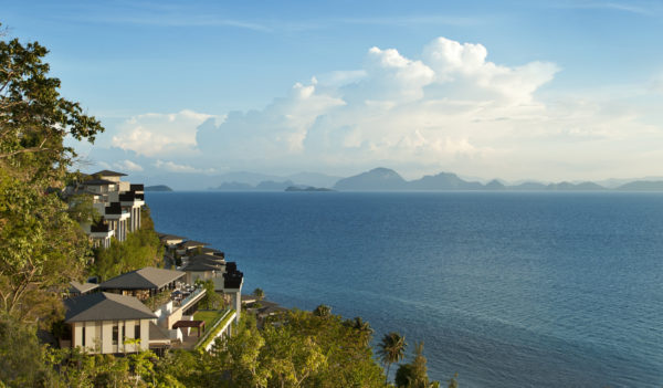 Conrad Samui, seaview, palm trees, blue turquoise waters, islands