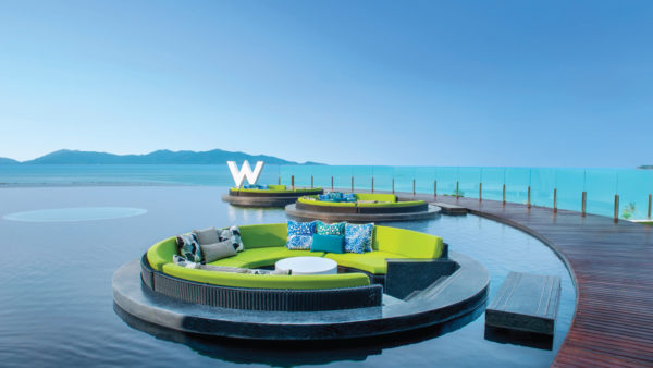 W Koh Samui iconic view, sea view, blue waters, lounge pods, water ponds